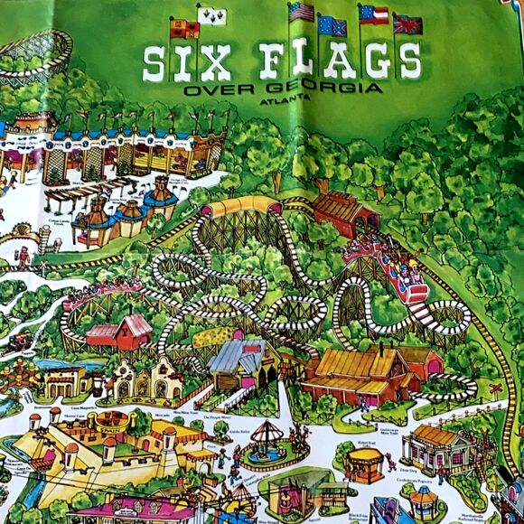 Vintage 1977 - Six Flags Atlanta Georgia Amusement Park Souvenir Map 33” x 26” - Picture 2 of 6
